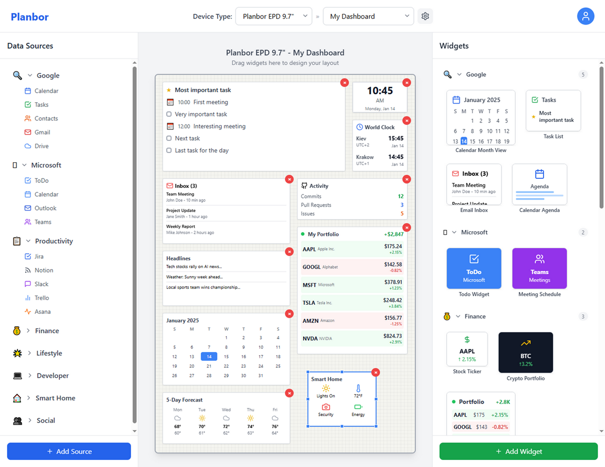 Configurator: drag-and-drop widgets with live preview