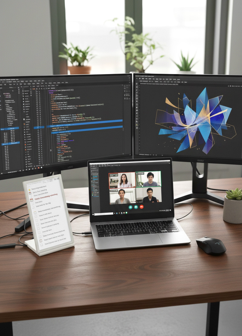 Desk setup with Planbor display